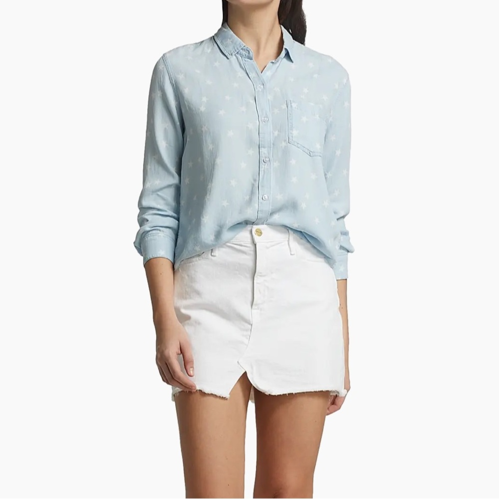 Rails Ingrid Raw Hem Light Vintage Stars Chambray Button Up Shirt, Medium